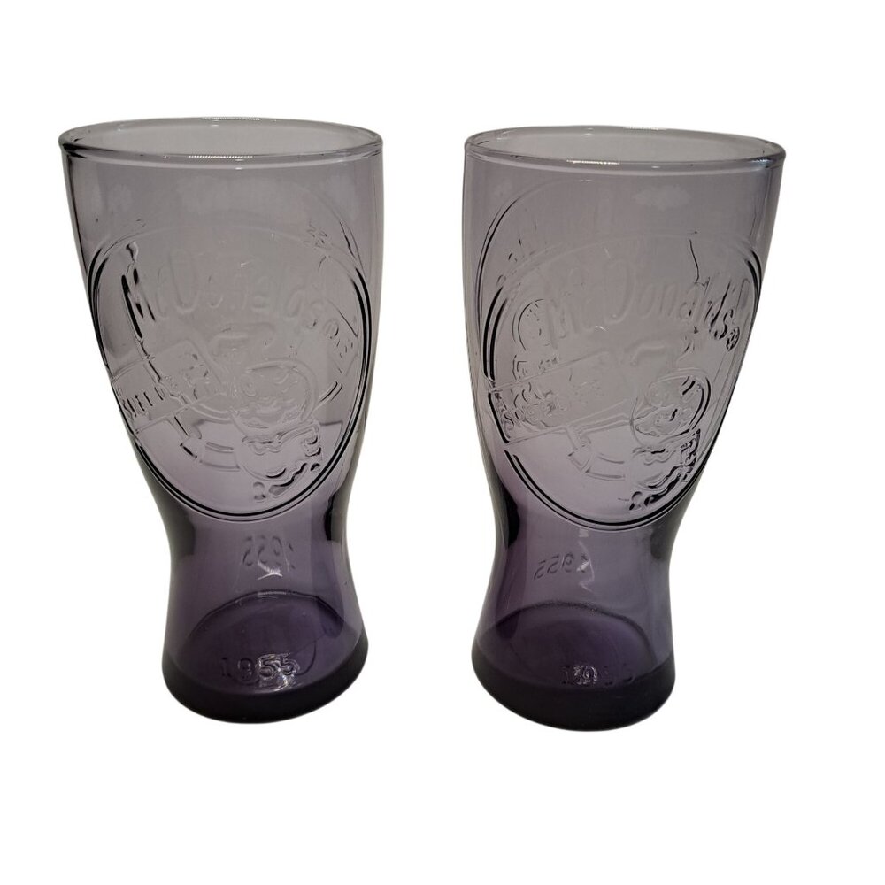 McDonalds Limited Edition‎ 1955 Coca-Cola Purple Glasses Set of 2 6" Tall Coke